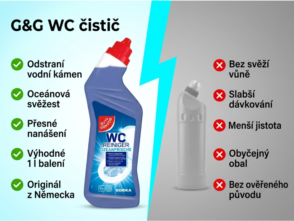 G&G WC čistič oceán - srovnání s běžnými WC čističi