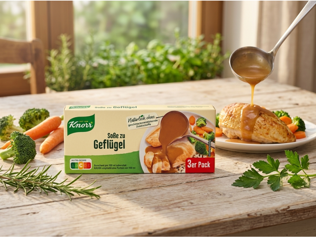 Knorr drůbeží omáčka s rozmarýnem v přirozeném kuchyňském prostředí