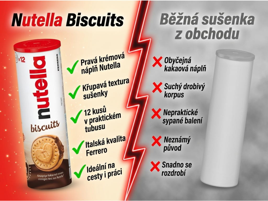 Nutella Biscuits 166 g - srovnání s běžnou sušenkou