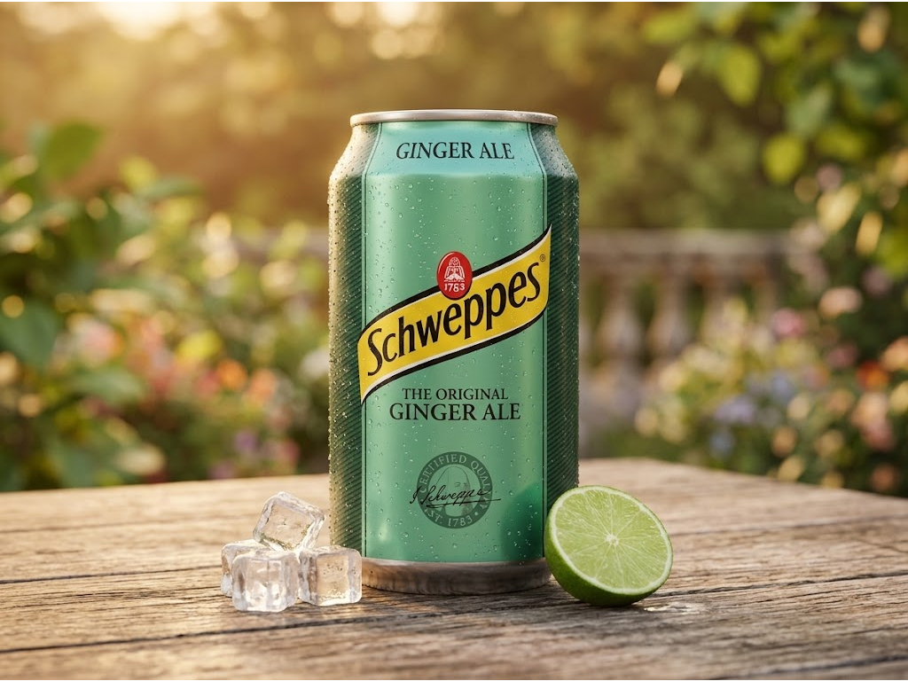 Schweppes Ginger Ale 330 ml - servírování v letní atmosféře