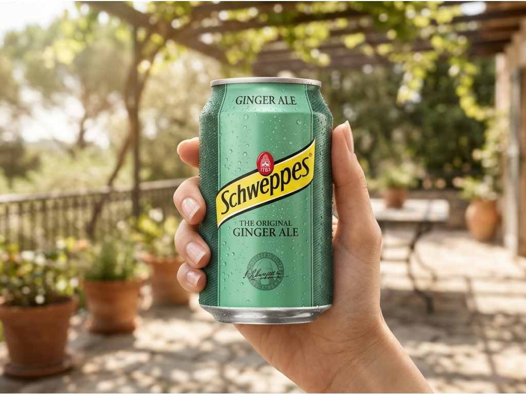 Schweppes Ginger Ale 330 ml - plechovka v ruce