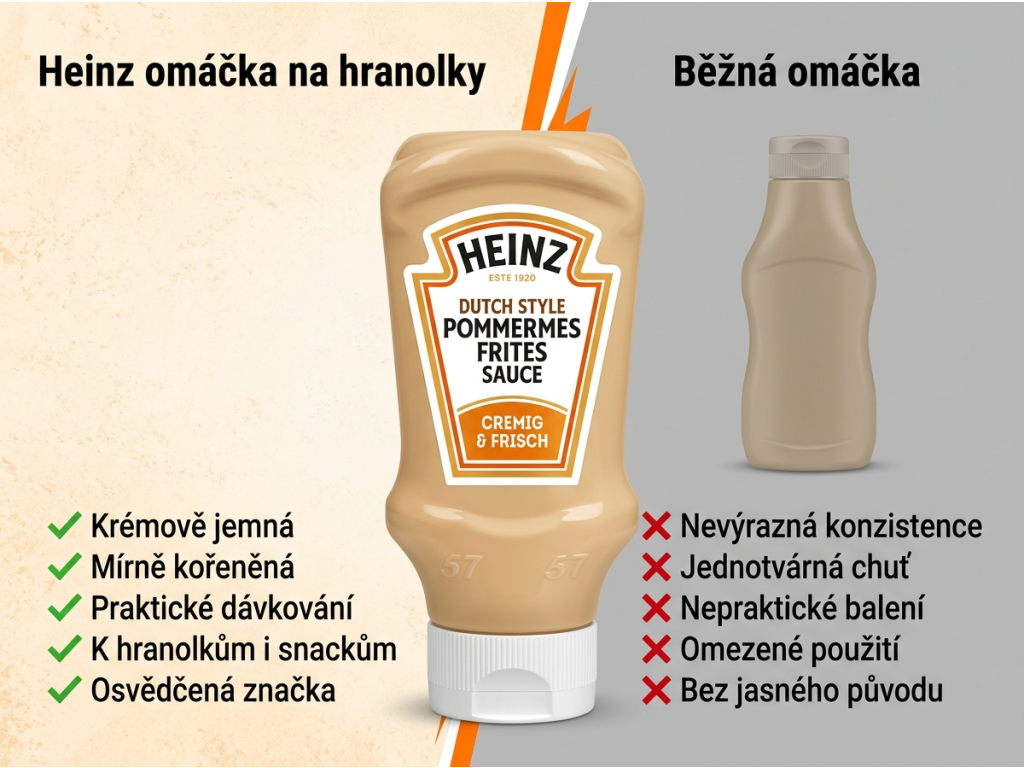 Heinz omáčka na hranolky 400 ml - srovnání s běžnou omáčkou