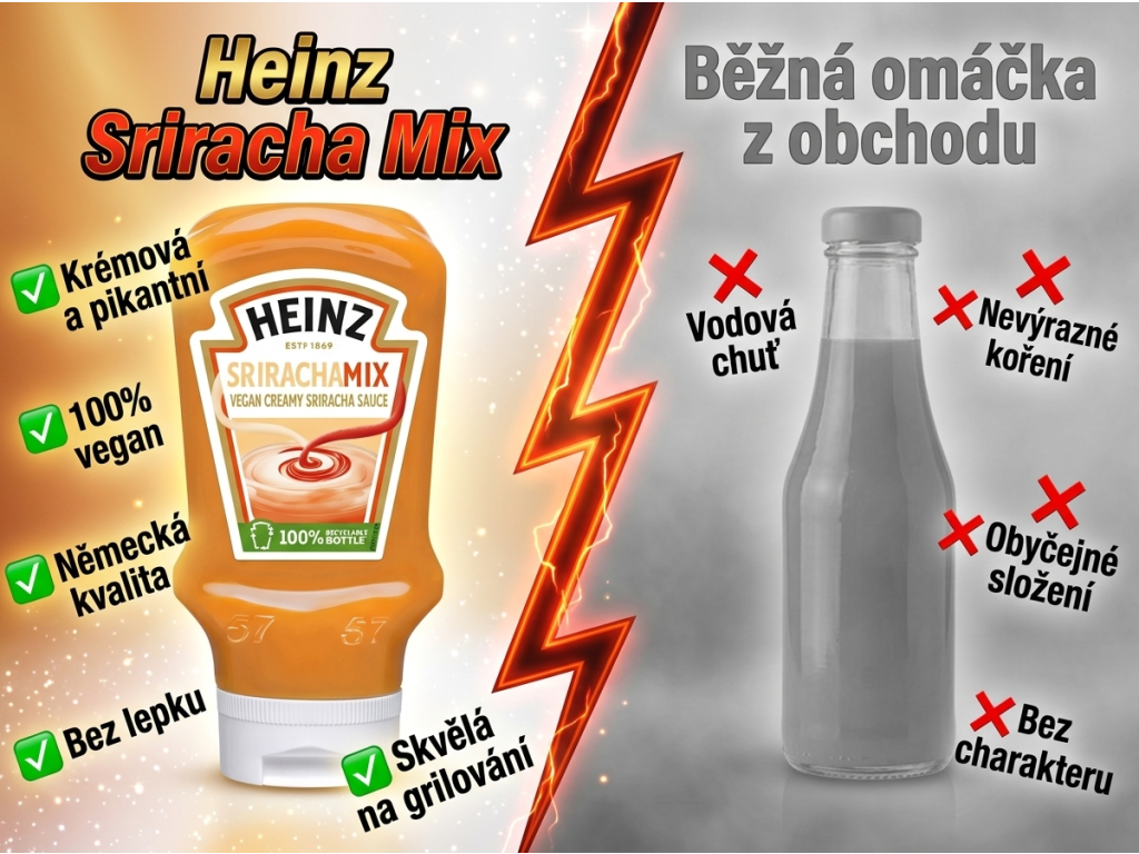 Heinz Sriracha Mix - srovnání s běžnou omáčkou