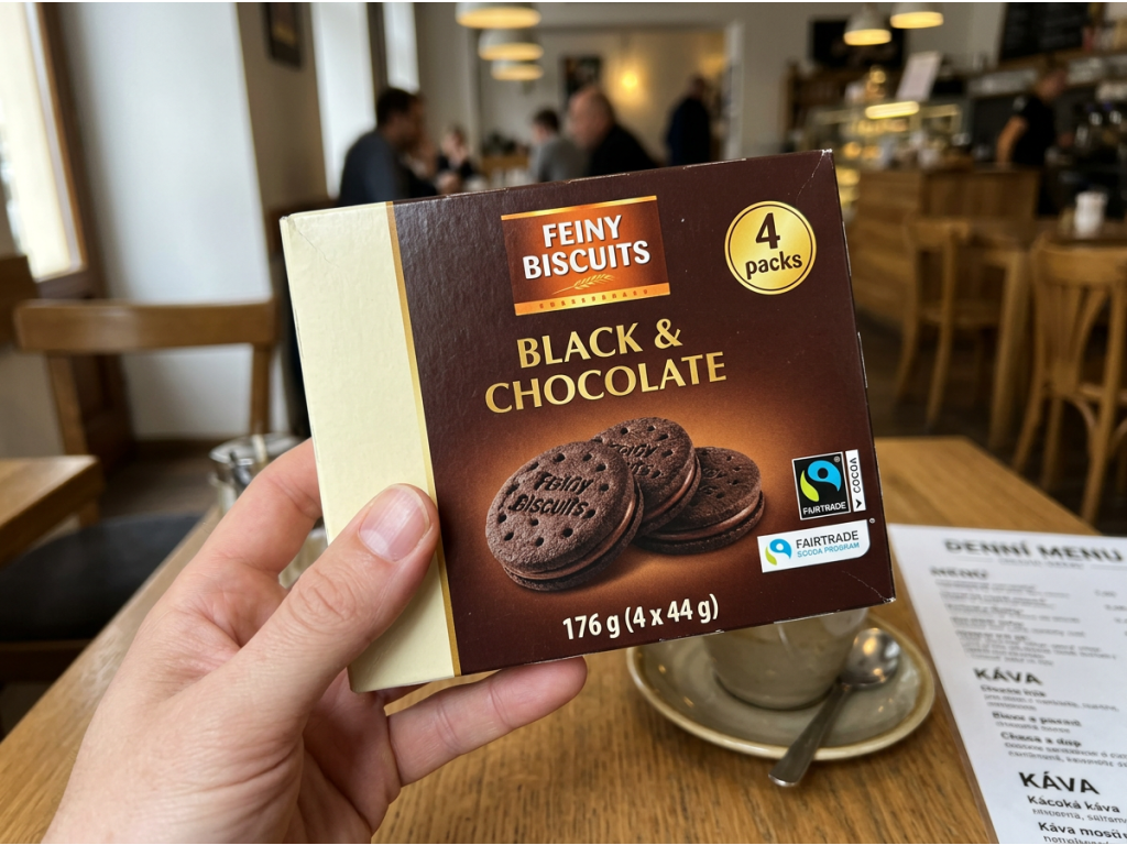 Feiny Biscuits Black & Chocolate balení v ruce