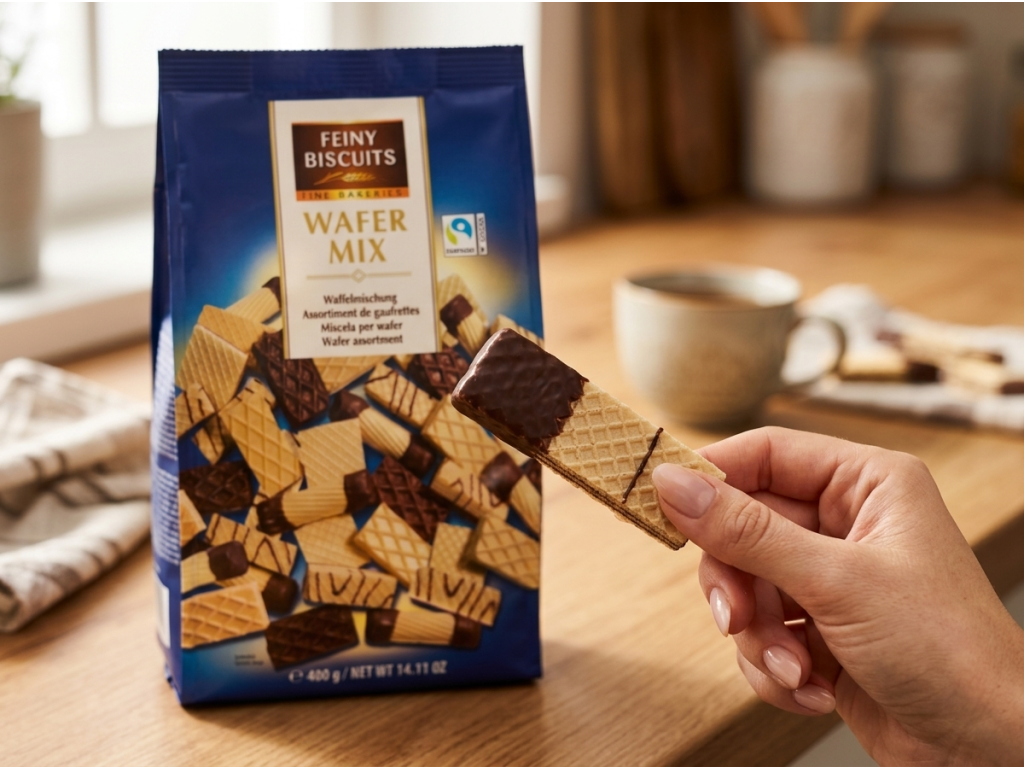 Feiny Biscuits Wafer Mix 400 g - oplatek v ruce