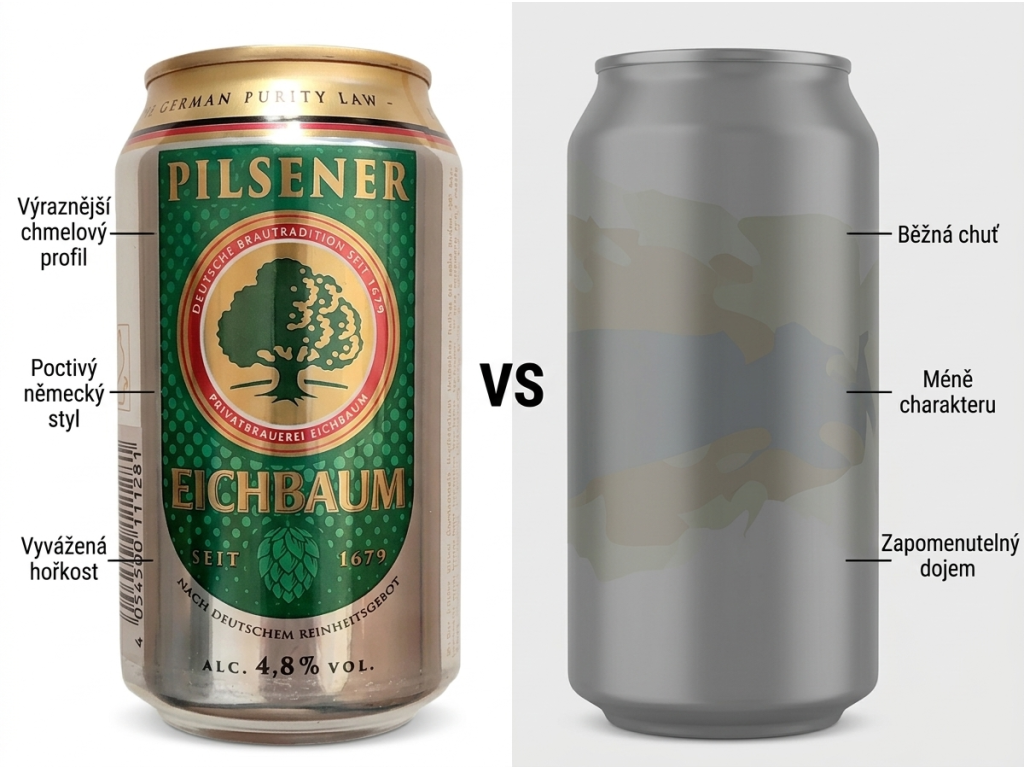 Eichbaum Pilsner světlé pivo 4,8% 0,33 l - srovnání stylu pils