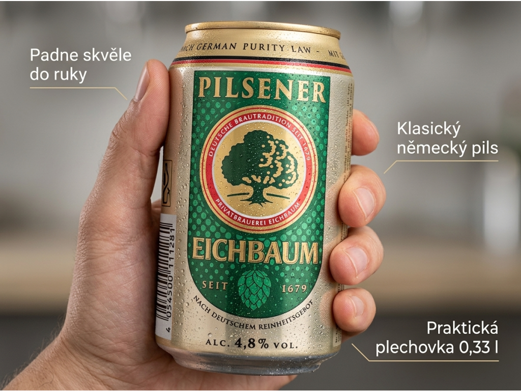 Eichbaum Pilsner světlé pivo 4,8% 0,33 l - praktická plechovka do ruky