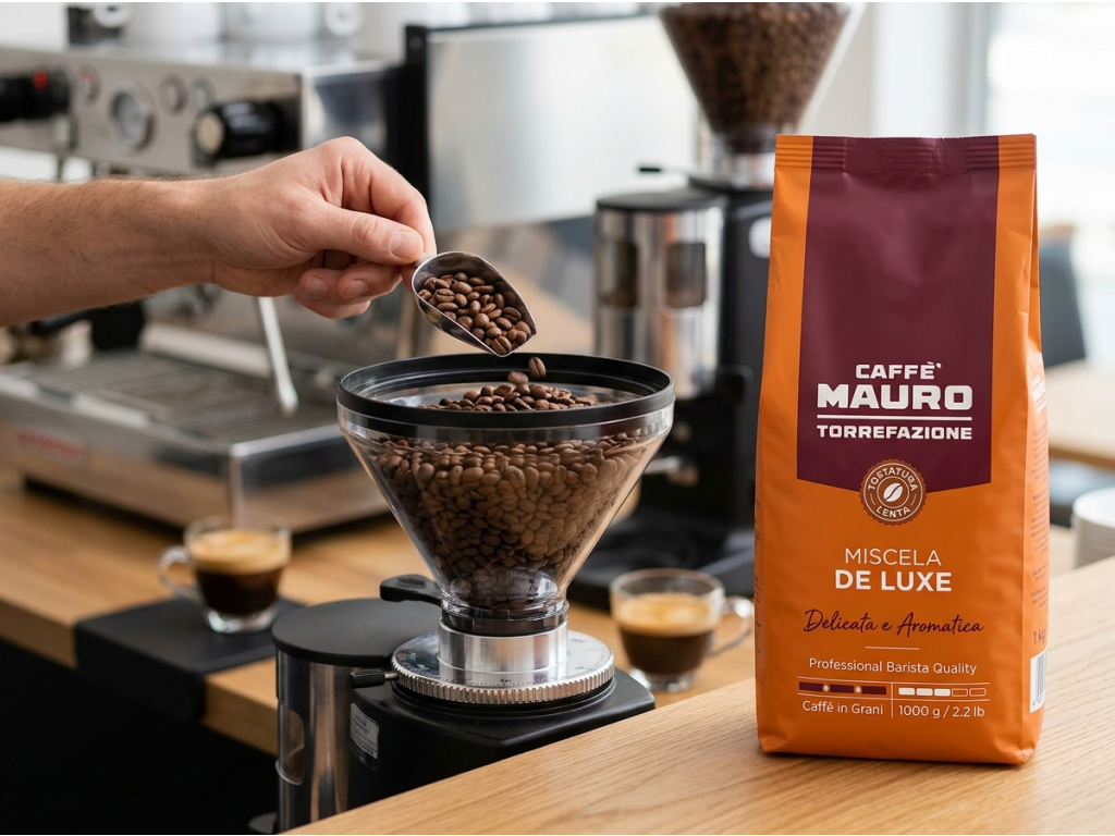 Příprava espressa z Caffè Mauro De Luxe