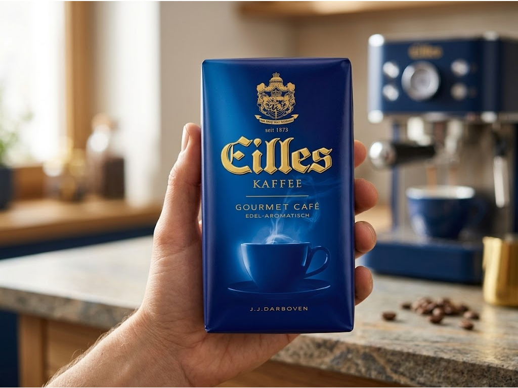 Eilles Gourmet Café mletá káva držená v ruce