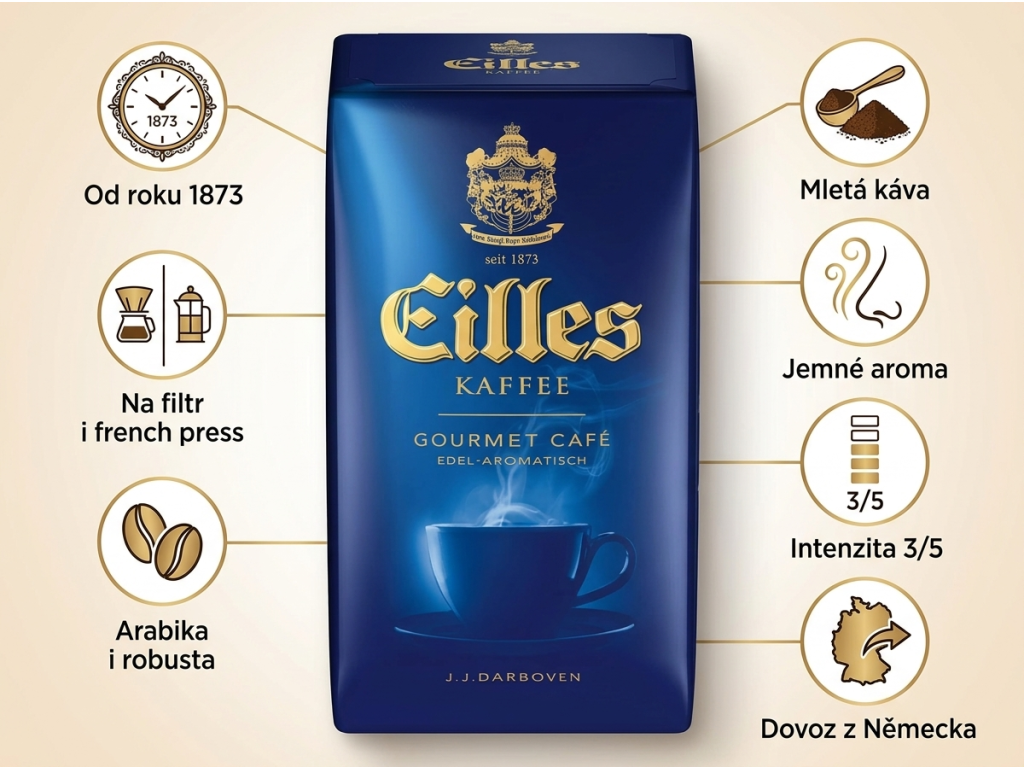 Eilles Gourmet Café mletá káva - hlavní výhody