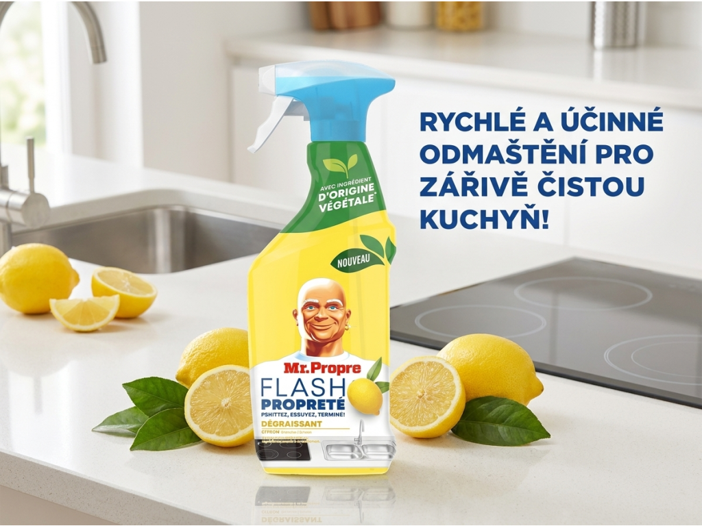 Mr. Proper odmašťovací čisticí sprej Flash Propreté Citron 500 ml v kuchyni