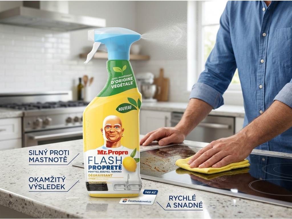 Mr. Proper odmašťovací čisticí sprej Flash Propreté Citron 500 ml při použití
