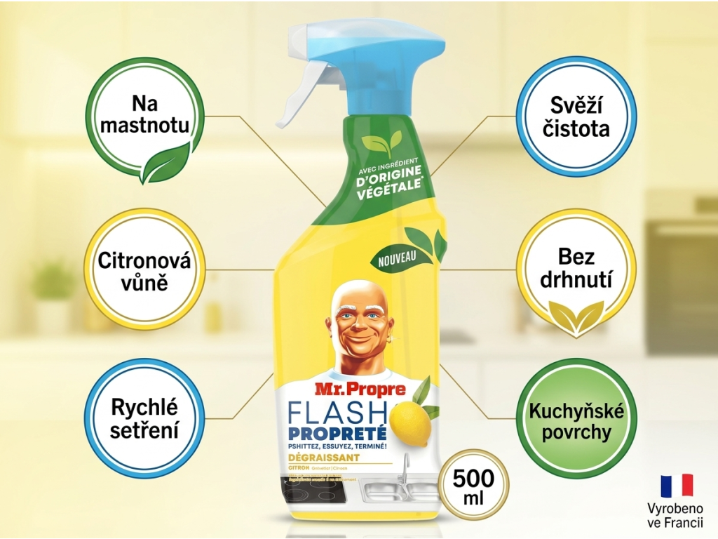 Mr. Proper odmašťovací čisticí sprej Flash Propreté Citron 500 ml - výhody
