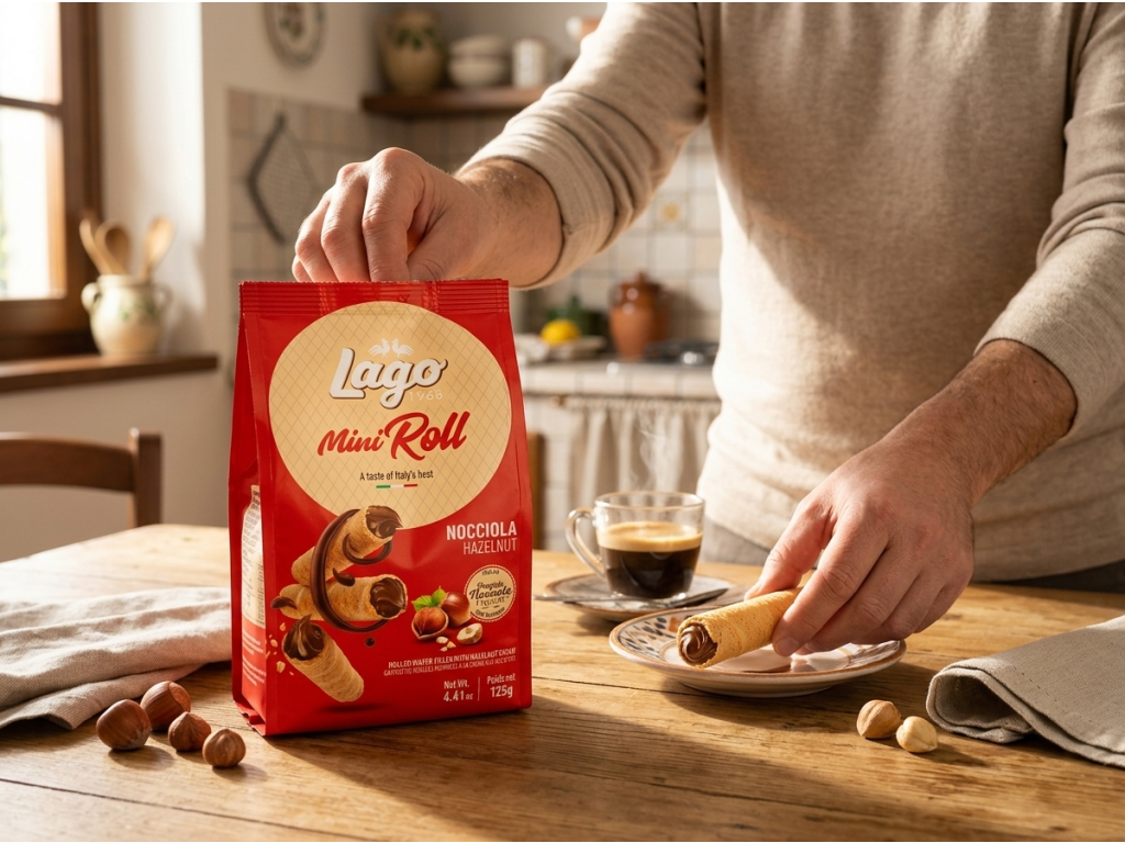 Servírování Gastone Lago Mini Roll ke kávě