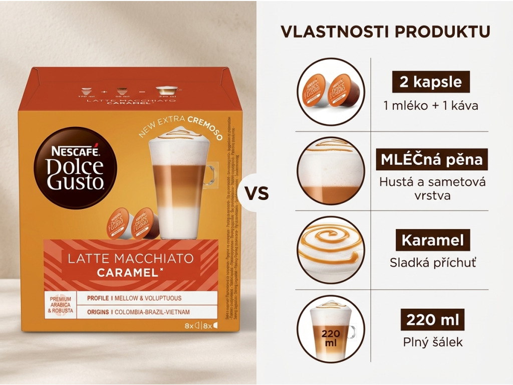 Srovnání Dolce Gusto Latte Macchiato Caramel