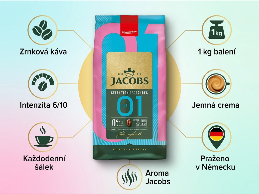 Jacobs Selection No.1 zrnková káva 1 kg - benefity