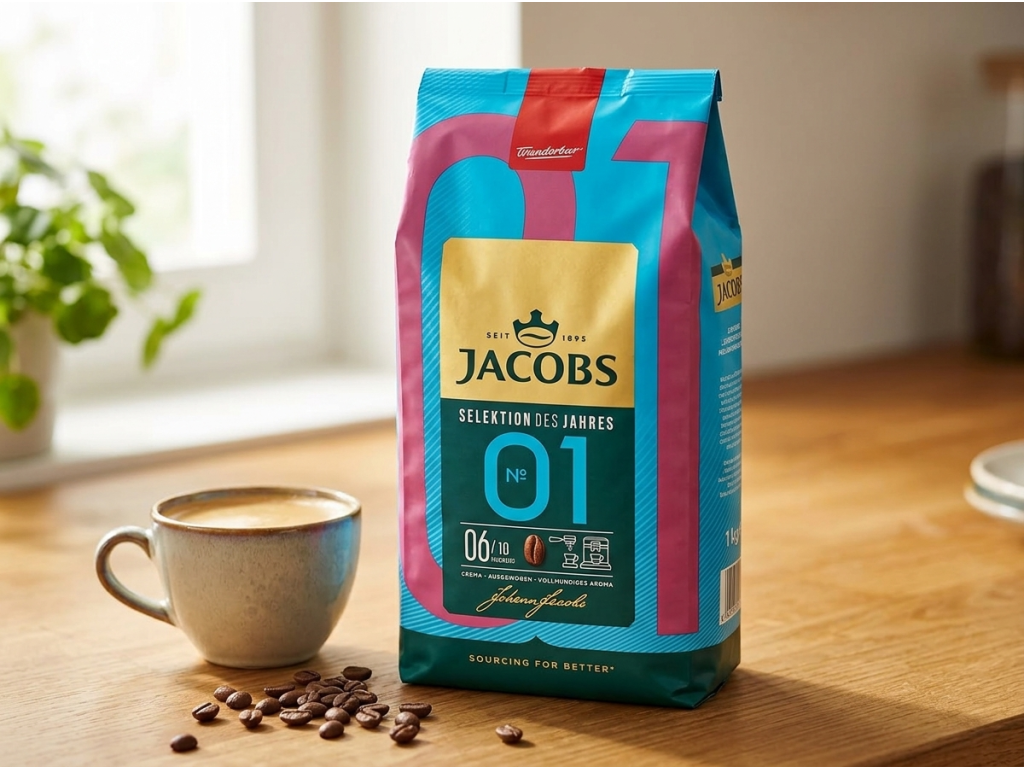 Jacobs Selection No.1 zrnková káva 1 kg v kávovém prostředí