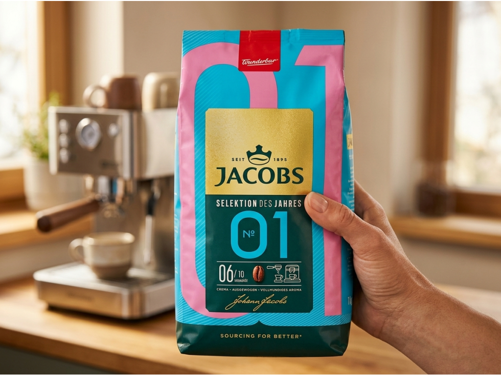 Jacobs Selection No.1 zrnková káva 1 kg v ruce