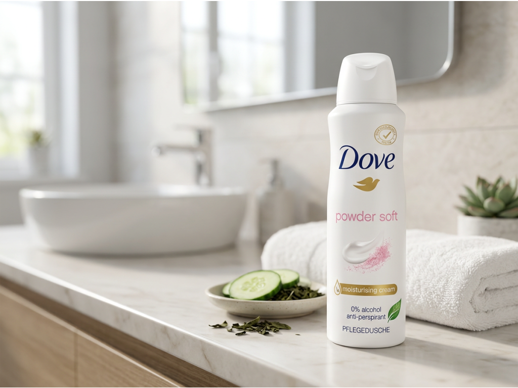 Dove Powder Soft v koupelně
