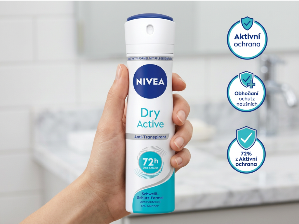 Nivea Dry Active deospray v ruce