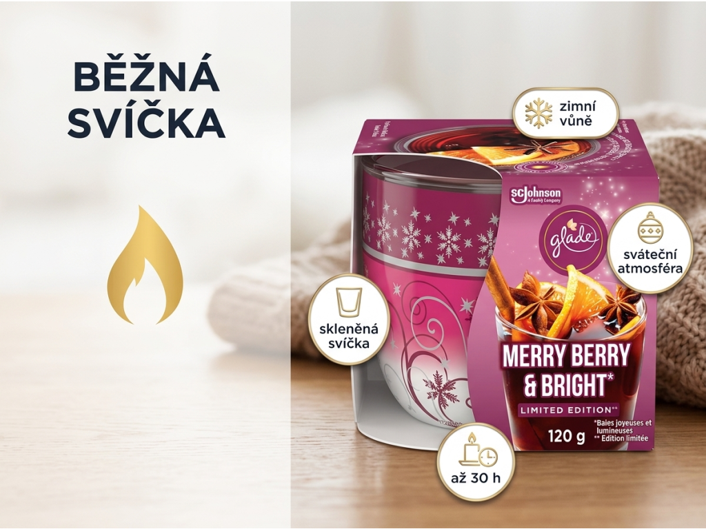 Glade vonná svíčka Merry Berry & Bright 120 g - srovnání