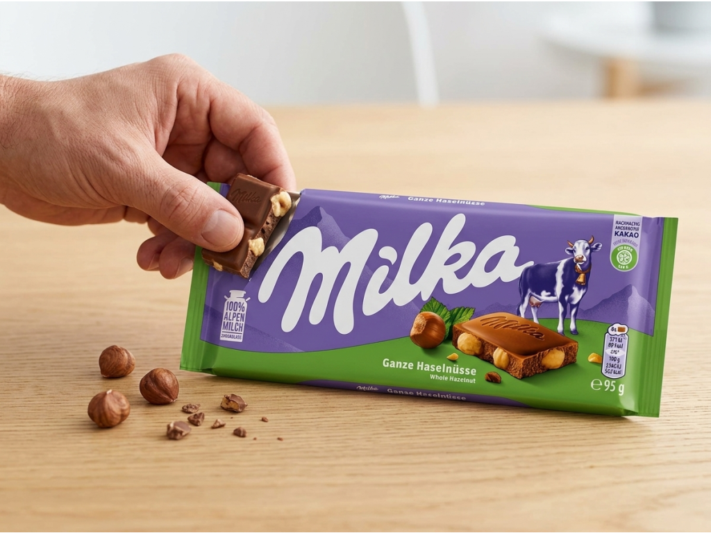 Milka oříšková při ochutnání