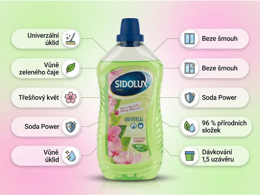 Sidolux Universal Green Tea & Cherry Blossoms - výhody čističe