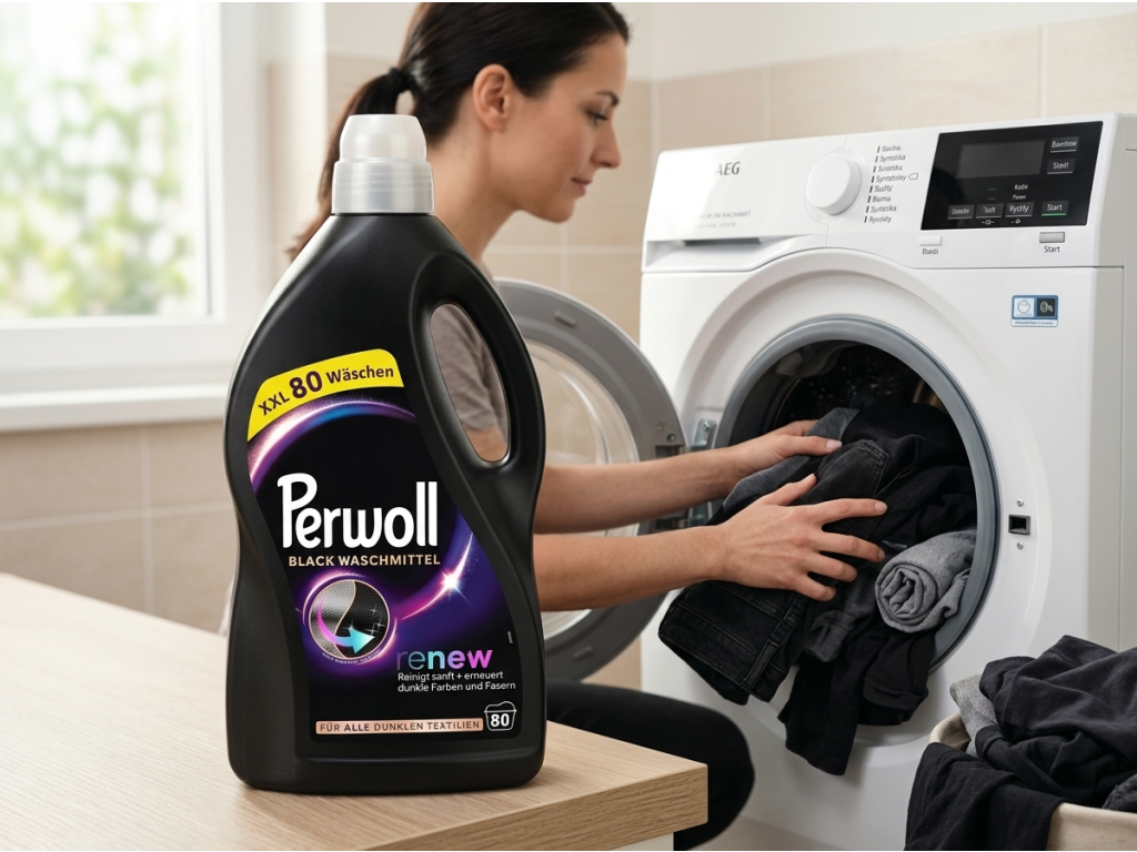 Použití pracího gelu Perwoll Renew Black při praní tmavého prádla