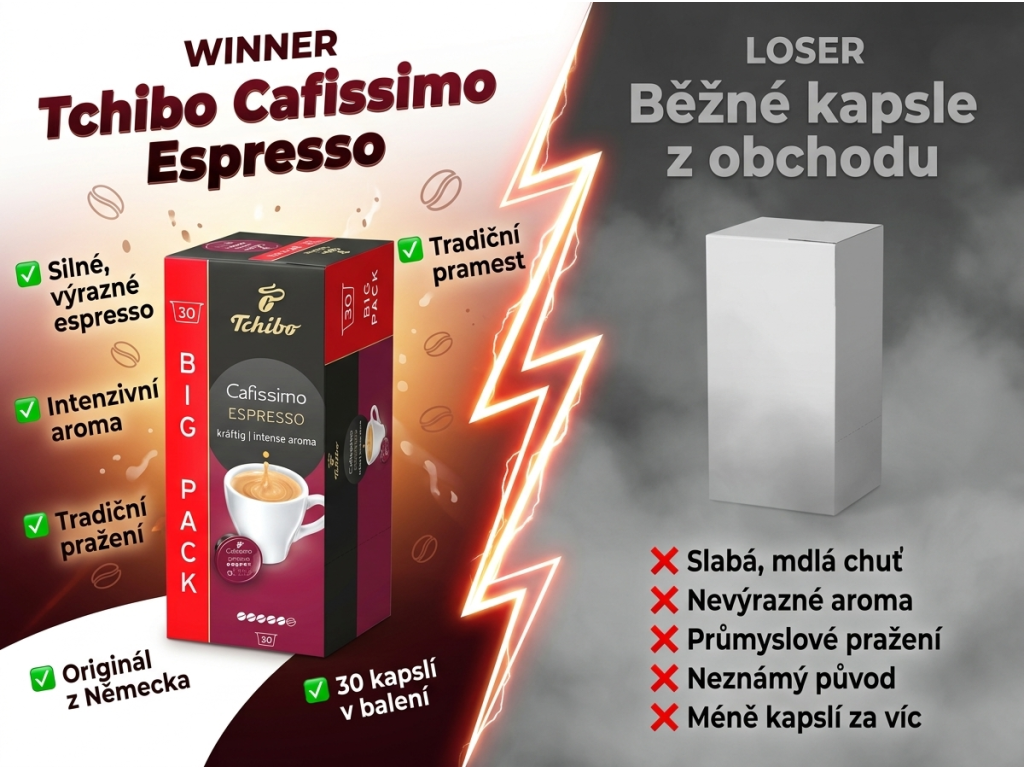 Tchibo Cafissimo Espresso silné 30 kapslí - srovnání s běžnými kapslemi