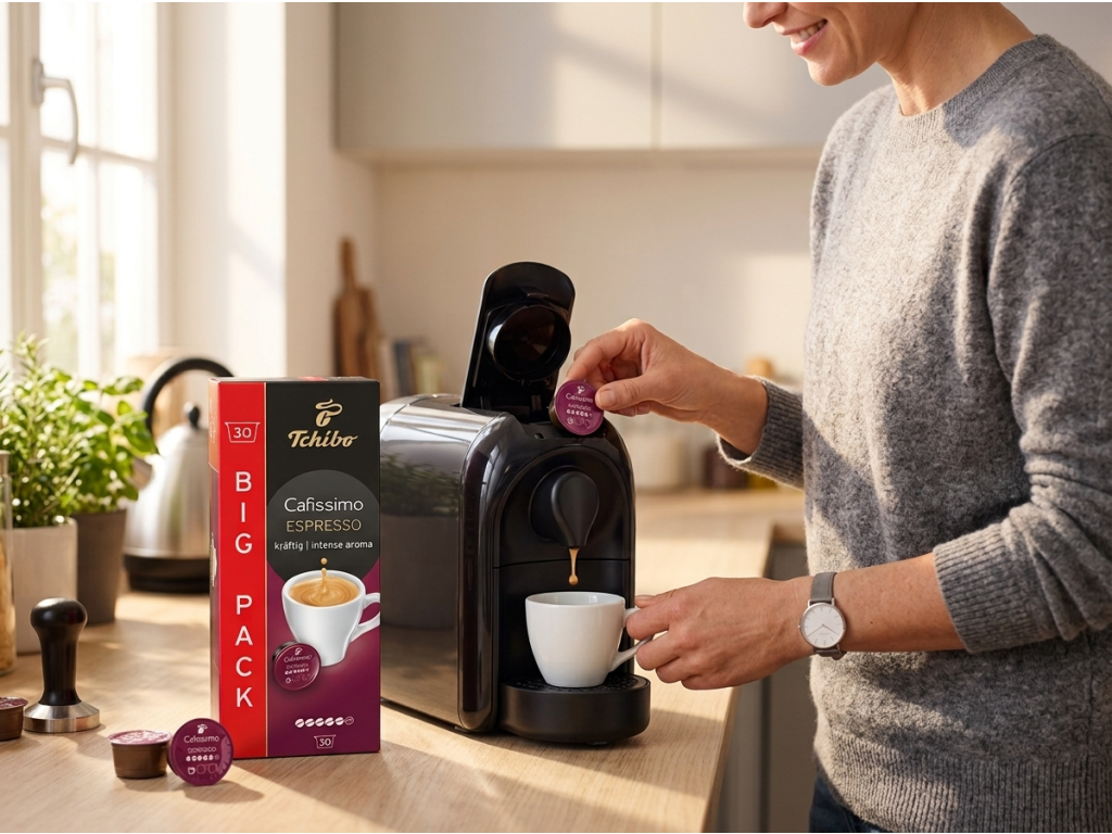 Tchibo Cafissimo Espresso silné 30 kapslí - příprava kávy v kuchyni