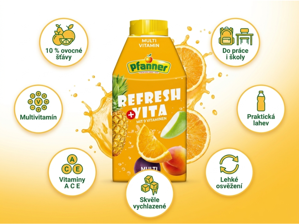 Pfanner Refresh Vita Multivitamín 10 % 0,5 l - benefity