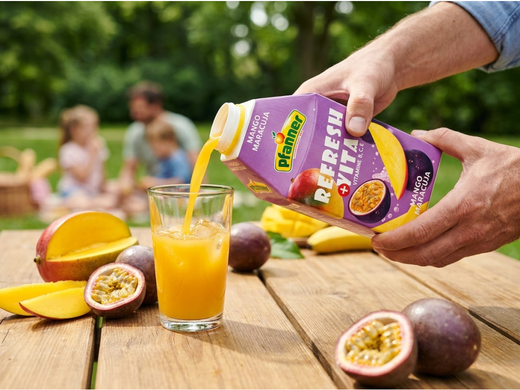Pfanner Refresh Vita Mango a Marakuja - servírování s ledem
