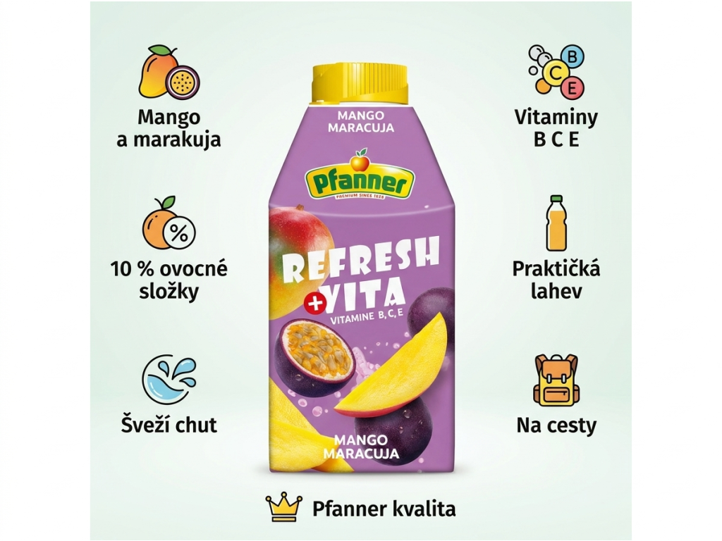 Pfanner Refresh Vita Mango a Marakuja - přehled benefitů