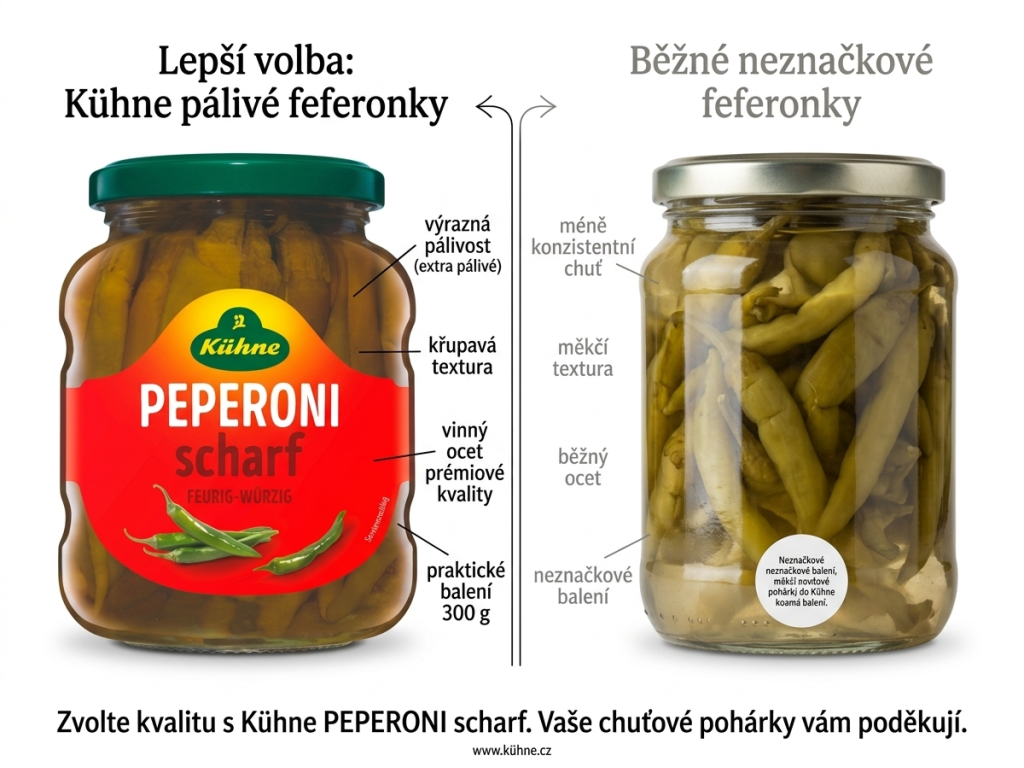 Srovnání pálivých nakládaných feferonek Kühne