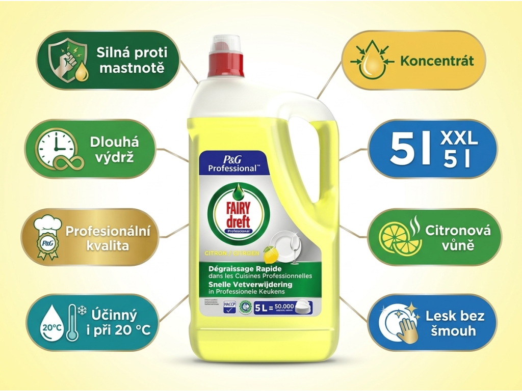 Fairy Dreft citron 5 l - hlavní výhody