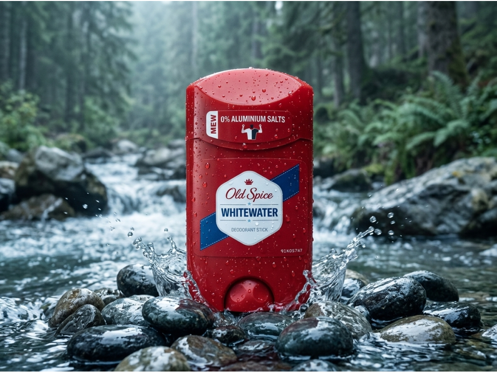 Old Spice Whitewater deostick v přírodním prostředí u vody