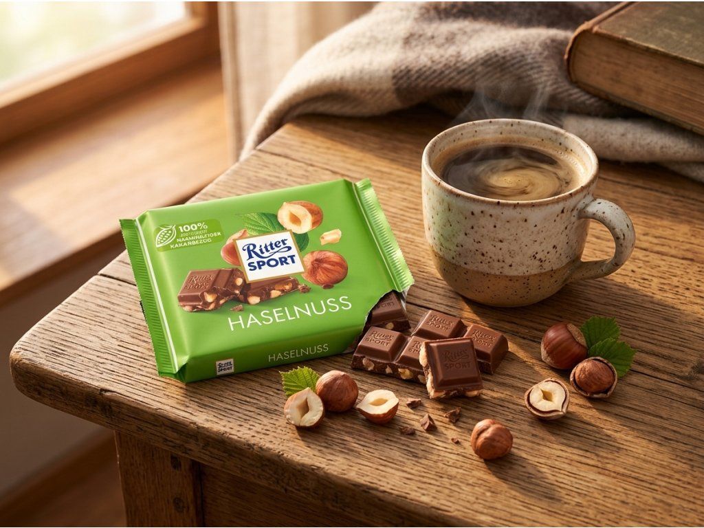 Ritter Sport Haselnuss při podávání ke kávě