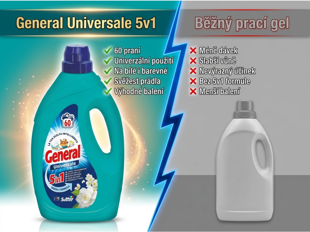 General Universale 5v1 - srovnání s běžným pracím gelem