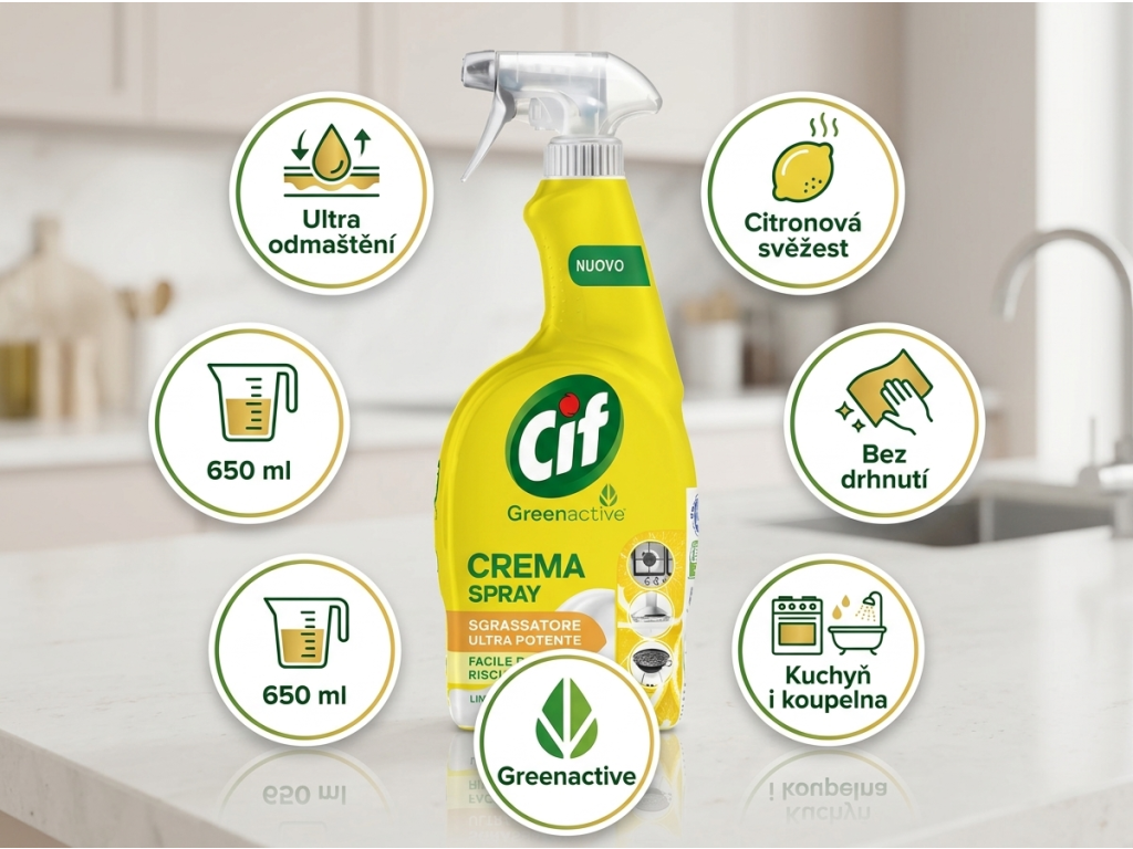 Cif Crema Spray Limone 650 ml - hlavní benefity