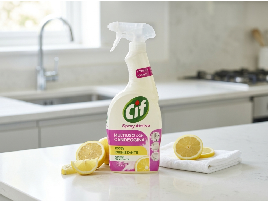 Cif víceúčelový čistič s bělidlem citron 650 ml - čistá kuchyně a citronová svěžest