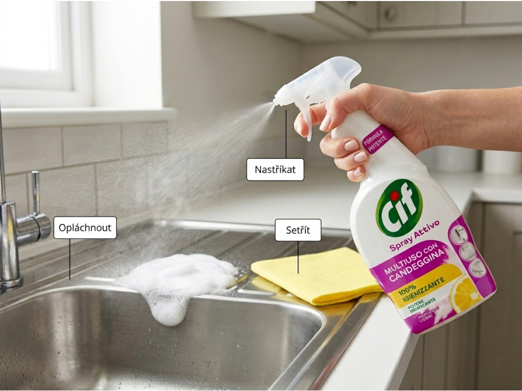 Cif víceúčelový čistič s bělidlem citron 650 ml - použití při úklidu
