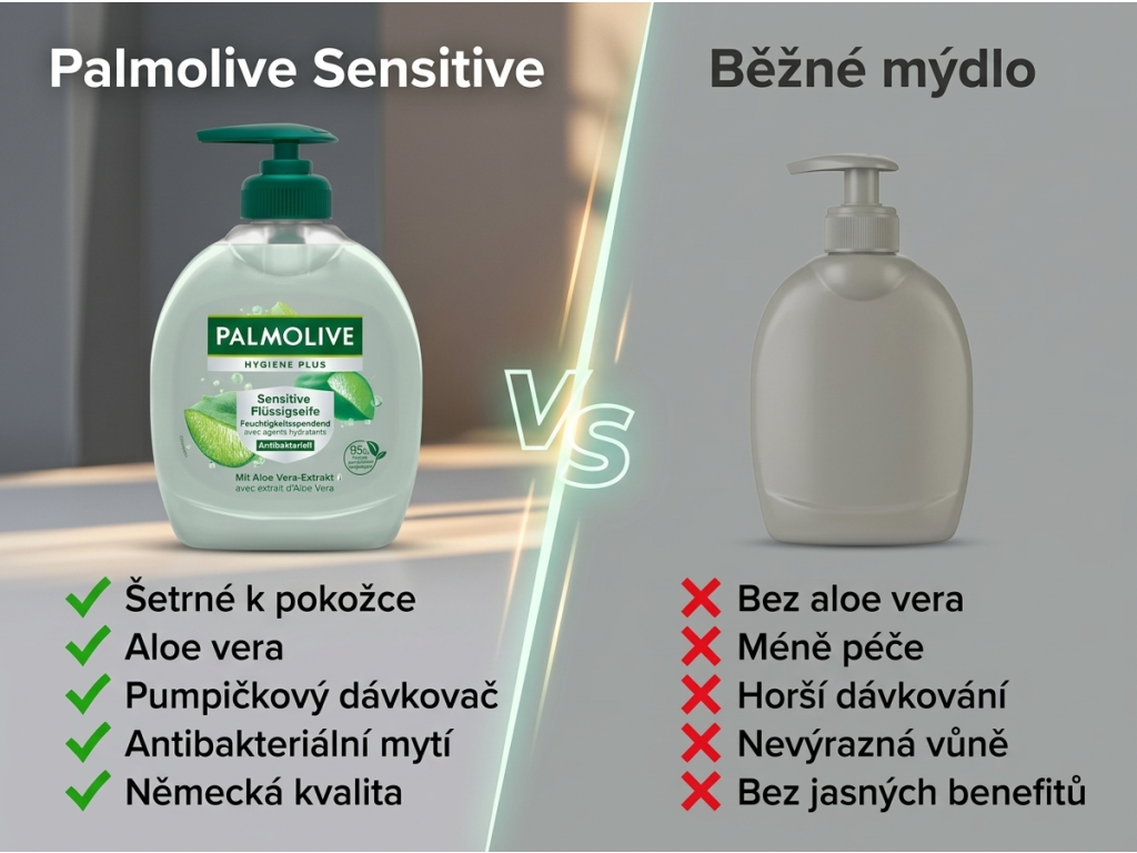 Palmolive tekuté mýdlo Sensitive - srovnání