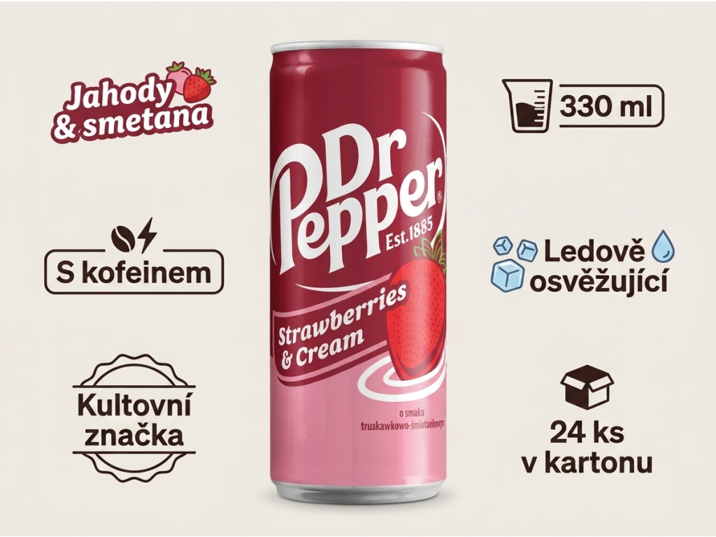 Dr Pepper Strawberries & Cream jahodovo-smetanová limonáda 330 ml - hlavní benefity