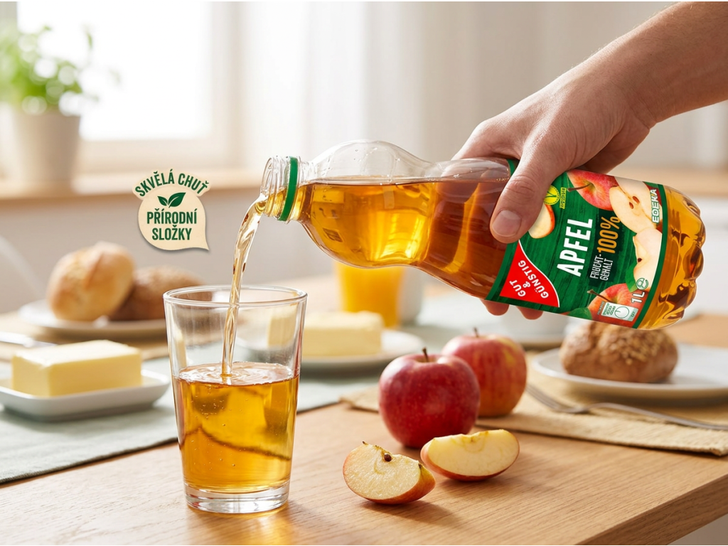 G&G jablečná šťáva 100% 1 l při nalévání