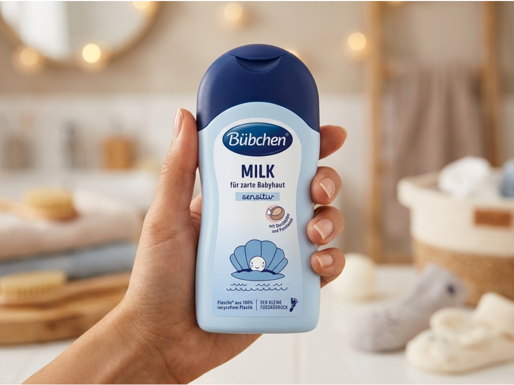 Bübchen Hydratační mléko 400ml držené v ruce
