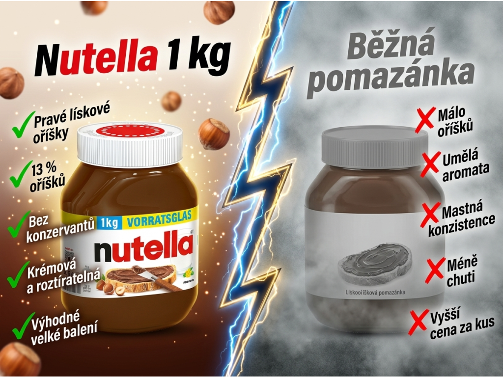 Nutella 1 kg srovnání s běžnou pomazánkou