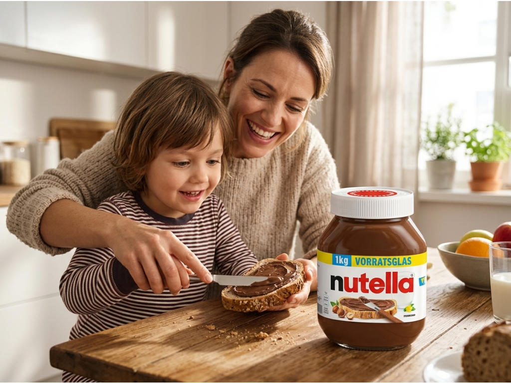 Rodina si pochutnává na Nutelle 1 kg