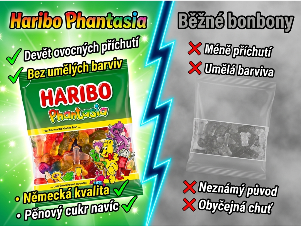 Haribo Phantasia 175 g - srovnání s běžnými bonbony