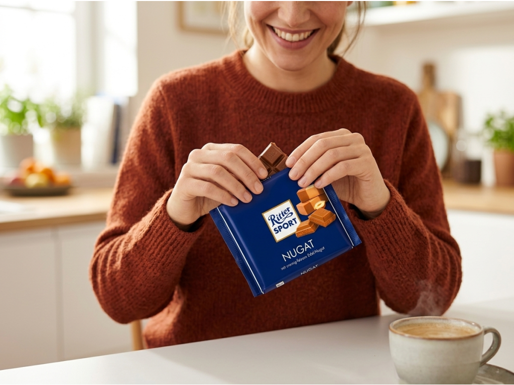 Ritter Sport Nugat 100 g při konzumaci