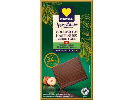 EDEKA Schweizer Vollmilchschokolade mit Haselnüssen 100g  - originál z Německa